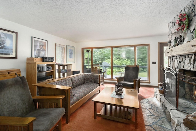 441 N Benson Rd, Fountain, MI 49410 - living area featuring a textured ceiling and a fireplace