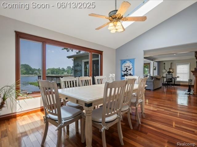 4967 Coshocton Dr, Waterford, MI 48327 - dining space featuring vaulted ceiling, wood finished floors, and ceiling fan