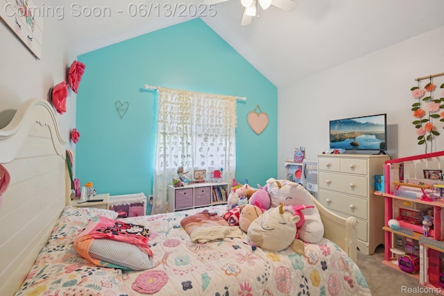 8329 Deer Creek Ct, Grand Blanc, MI 48439 - bedroom with carpet flooring, lofted ceiling, and ceiling fan