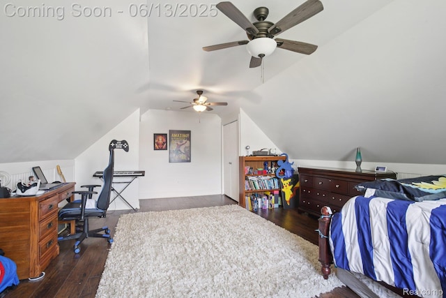 8329 Deer Creek Ct, Grand Blanc, MI 48439 - bedroom with hardwood / wood-style flooring, lofted ceiling, and ceiling fan