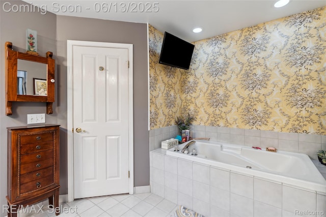 16483 Dawnlight Dr, Fenton, MI 48430 - bathroom featuring tile patterned flooring, a whirlpool tub, and recessed lighting