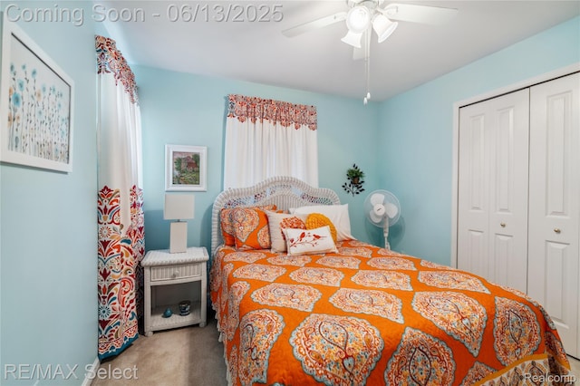 16483 Dawnlight Dr, Fenton, MI 48430 - bedroom featuring a closet, carpet, and a ceiling fan