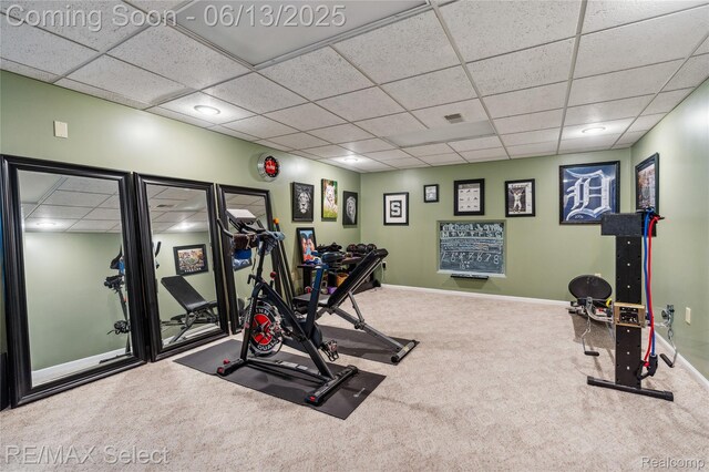 16483 Dawnlight Dr, Fenton, MI 48430 - workout area featuring a paneled ceiling and carpet floors