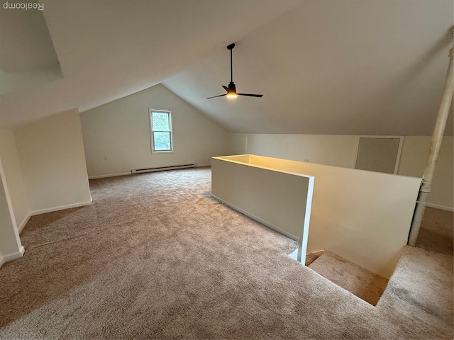 16652 Mendota St, Detroit, MI 48221 - additional living space with a baseboard radiator, carpet, vaulted ceiling, and ceiling fan
