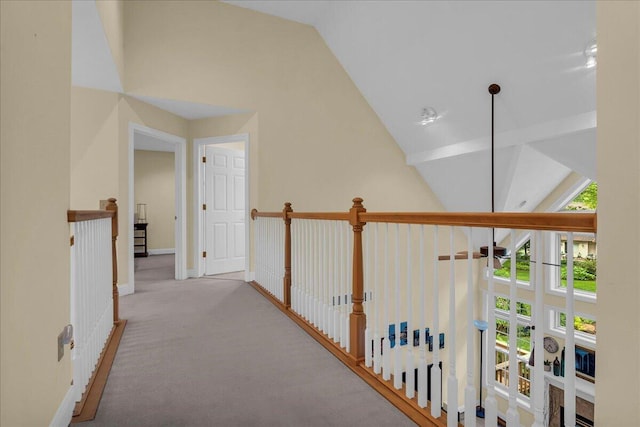 2082 Blackberry Ln, Howell, MI 48855 - hall featuring lofted ceiling, carpet, and baseboards