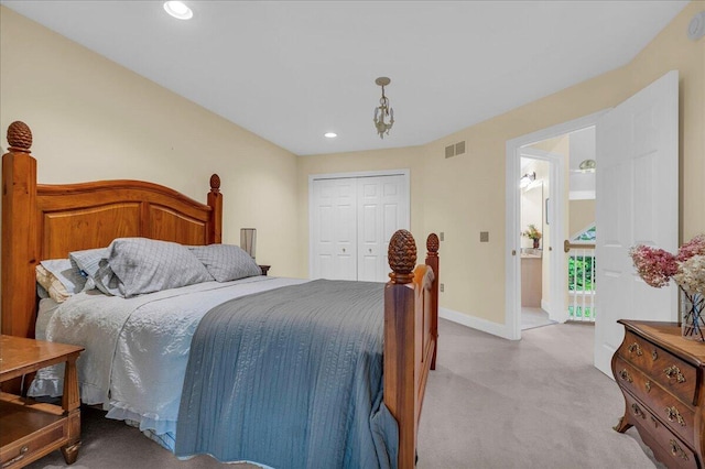 2082 Blackberry Ln, Howell, MI 48855 - bedroom featuring light carpet, a closet, baseboards, and recessed lighting