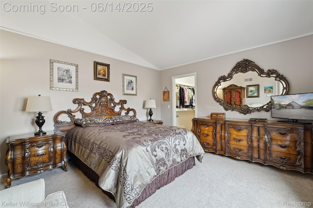 46860 High Meadows Ct, Macomb, MI 48044 - bedroom featuring carpet, vaulted ceiling, crown molding, a spacious closet, and a closet