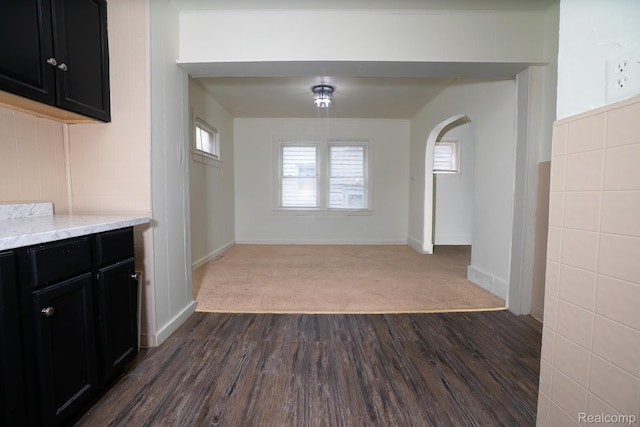 17376 Fielding St, Detroit, MI 48219 - unfurnished dining area with plenty of natural light, dark wood finished floors, and arched walkways