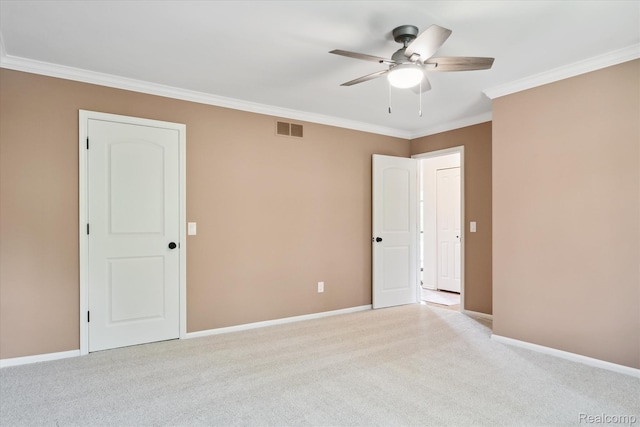 5695 Deerwood, Commerce Twp, MI 48382 - empty room featuring ceiling fan, crown molding, and light carpet