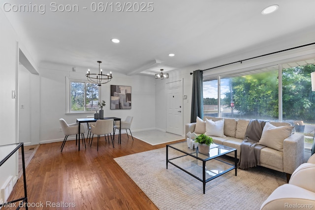 24811 Sherman St, Oak Park, MI 48237 - living area featuring a chandelier, wood finished floors, recessed lighting, and baseboards