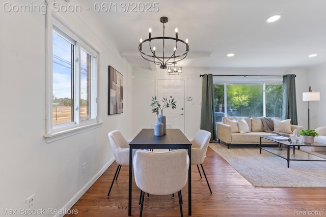 24811 Sherman St, Oak Park, MI 48237 - dining space featuring a chandelier, wood finished floors, recessed lighting, and baseboards