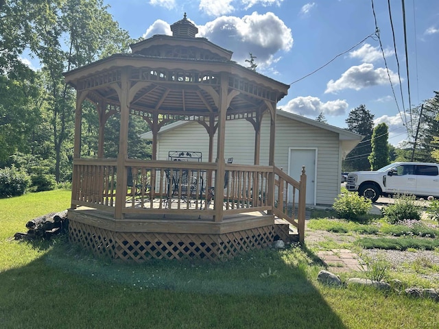 112 Kilkenny Dr, Onsted, MI 49265 - wooden terrace featuring a gazebo and a yard