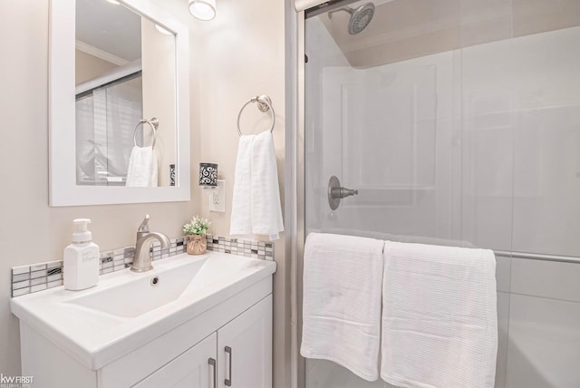 103 Lenawee St, Durand, MI 48429 - full bath with a shower with door, vanity, and ornamental molding