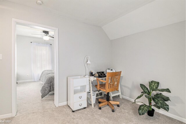 103 Lenawee St, Durand, MI 48429 - office space featuring carpet, baseboards, vaulted ceiling, and a ceiling fan