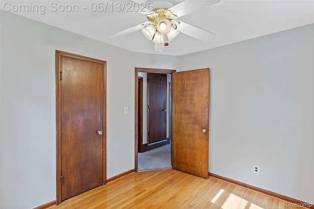 24921 Notre Dame St, Dearborn, MI 48124 - unfurnished bedroom with light wood-type flooring, ceiling fan, and a closet
