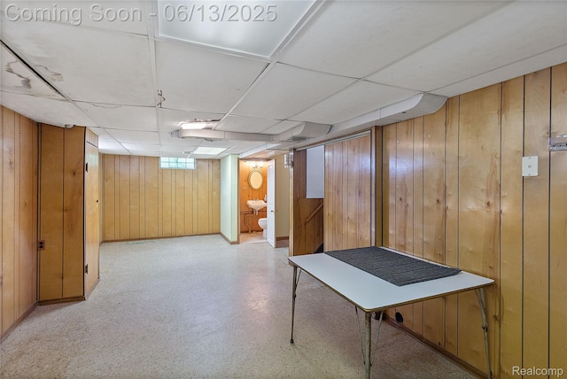 24921 Notre Dame St, Dearborn, MI 48124 - below grade area featuring wooden walls and a drop ceiling