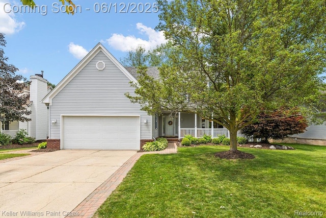46341 Jasmine Ct, Chesterfield, MI 48047 - view of front of property featuring covered porch, driveway, a front yard, and a garage