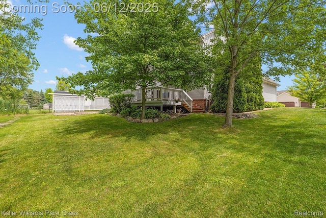46341 Jasmine Ct, Chesterfield, MI 48047 - view of yard featuring a wooden deck and stairs