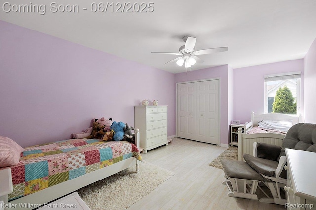 46341 Jasmine Ct, Chesterfield, MI 48047 - bedroom with a closet, light wood finished floors, and ceiling fan
