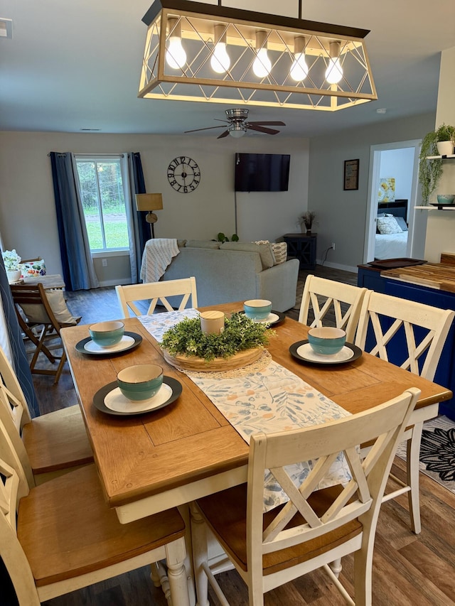 4223 S Harvard Ave, Baldwin, MI 49304 - dining area with a ceiling fan and wood finished floors