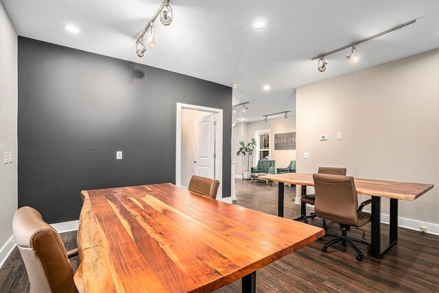 119 E Eliza St, Schoolcraft, MI 49087 - dining room featuring track lighting, baseboards, dark wood-type flooring, and recessed lighting