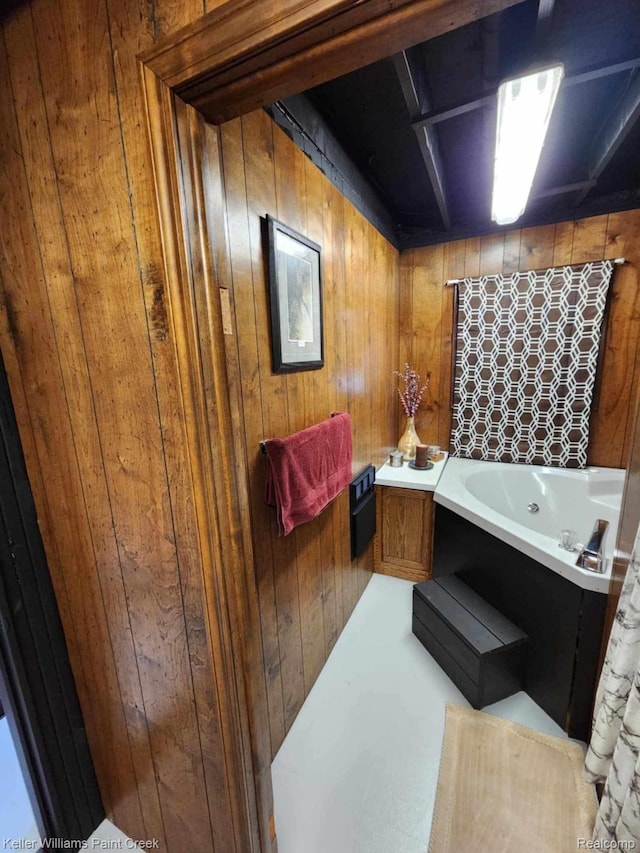 370 Wales Ridge Rd, Wales, MI 48027 - full bathroom featuring wooden walls and a bath