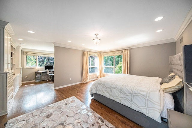 2002 Valleyview Dr, Ann Arbor, MI 48105 - bedroom featuring crown molding, wood finished floors, a desk, recessed lighting, and baseboards