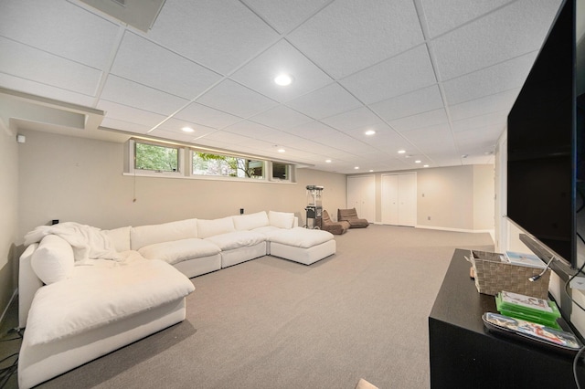 2002 Valleyview Dr, Ann Arbor, MI 48105 - carpeted living room featuring recessed lighting and a paneled ceiling