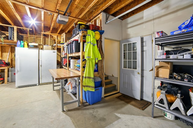 21759 205th Ave, Paris, MI 49338 - basement featuring freestanding refrigerator and stairs