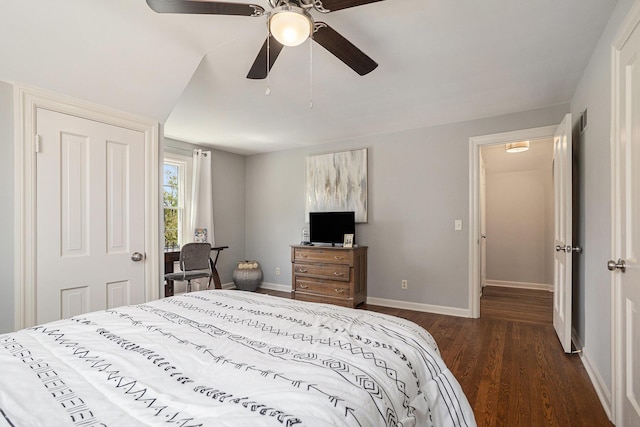 3225 Bronson Blvd, Kalamazoo, MI 49008 - bedroom featuring dark wood finished floors, baseboards, and a ceiling fan
