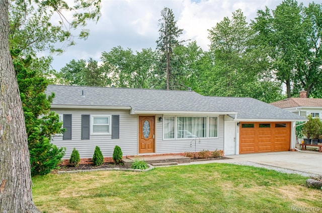 3260 Van Campen Dr, Waterford, MI 48329 - ranch-style house featuring a garage, concrete driveway, a front yard, and roof with shingles