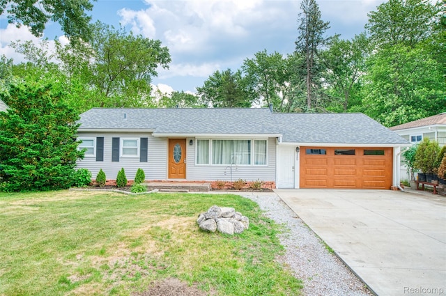 3260 Van Campen Dr, Waterford, MI 48329 - ranch-style house with a garage, driveway, a front yard, and roof with shingles