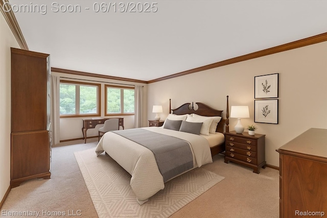 2456 Red Maple Dr, Troy, MI 48098 - bedroom featuring light carpet and ornamental molding