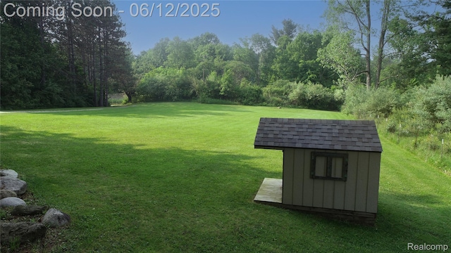 5836 Ewalt Rd, Imlay City, MI 48444 - view of grassy yard featuring a shed
