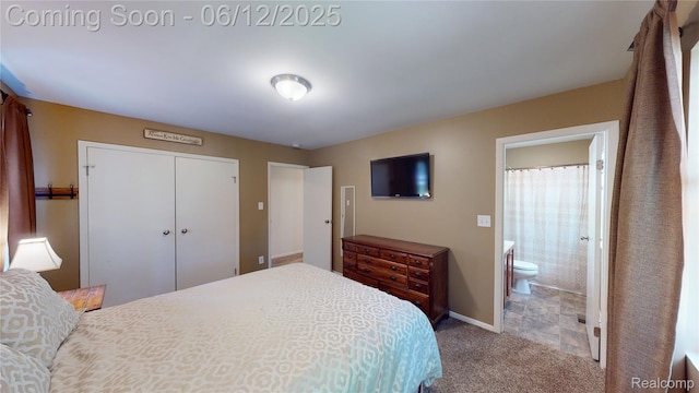 5836 Ewalt Rd, Imlay City, MI 48444 - bedroom with carpet, a closet, and connected bathroom