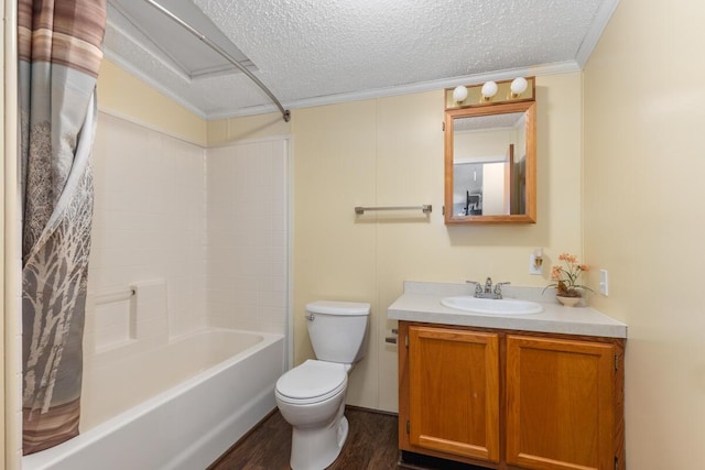 3858 S Chestnut Ave, Newaygo, MI 49337 - full bath featuring a textured ceiling, shower / bath combination with curtain, vanity, toilet, and wood finished floors
