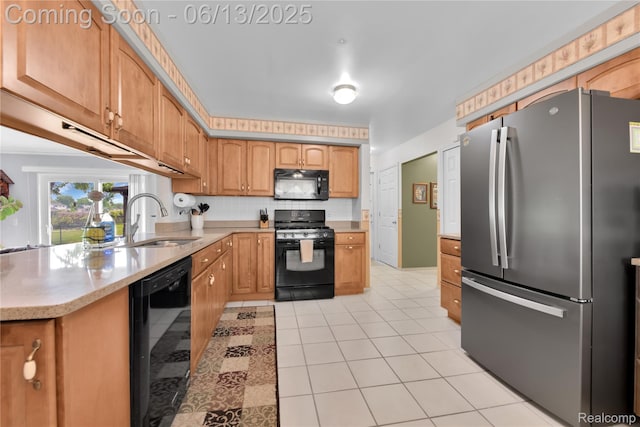 3039 Elmcrest Rd, Sterling Heights, MI 48310 - kitchen featuring black appliances and light tile patterned flooring