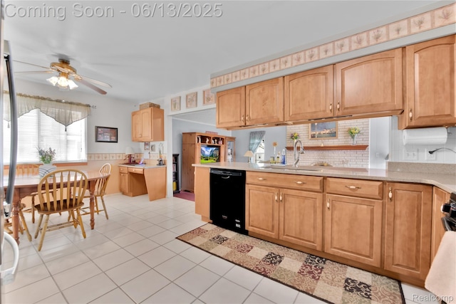 3039 Elmcrest Rd, Sterling Heights, MI 48310 - kitchen featuring dishwasher, a ceiling fan, light countertops, and backsplash