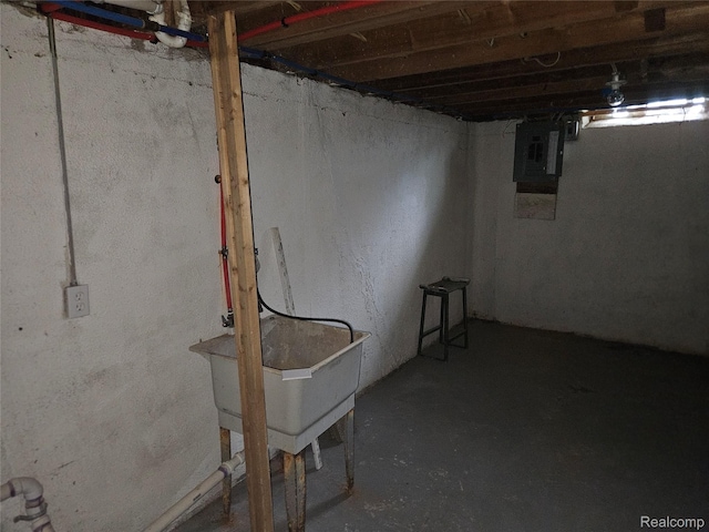 19367 Algonac St, Detroit, MI 48234 - unfinished below grade area featuring electric panel and a sink