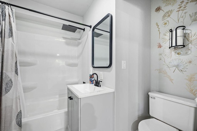 5549 Newton Ave, Coloma, MI 49038 - bathroom featuring vanity, toilet, and shower / bath combo with shower curtain