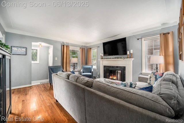 122 N Wilson Ave, Royal Oak, MI 48067 - living room with a glass covered fireplace, light wood finished floors, and arched walkways