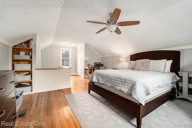 122 N Wilson Ave, Royal Oak, MI 48067 - bedroom featuring lofted ceiling, hardwood / wood-style flooring, and a ceiling fan