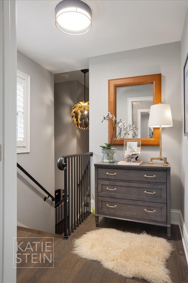 1110 Breton Rd SE, East Grand Rapids, MI 49506 - stairway with baseboards and wood finished floors