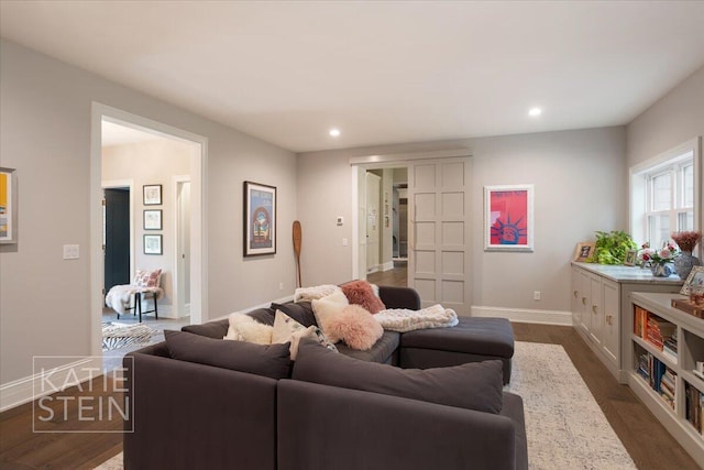 1110 Breton Rd SE, East Grand Rapids, MI 49506 - living room featuring dark wood-style floors and recessed lighting