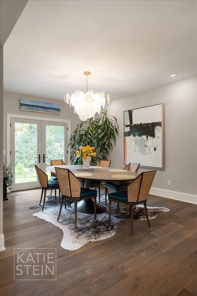 1110 Breton Rd SE, East Grand Rapids, MI 49506 - dining room with french doors, a chandelier, wood finished floors, and recessed lighting