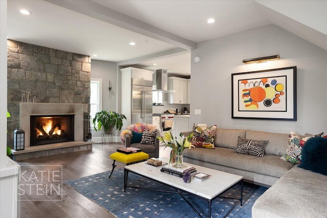 1110 Breton Rd SE, East Grand Rapids, MI 49506 - living area featuring wood finished floors, a fireplace, and recessed lighting