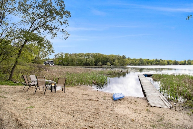 5729 N Bass Lake Rd, Irons, MI 49644 - dock with a water view and a view of trees