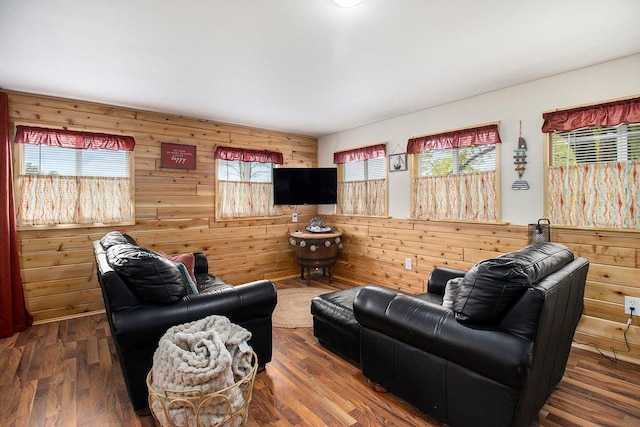 5729 N Bass Lake Rd, Irons, MI 49644 - living area with wooden walls and wood finished floors