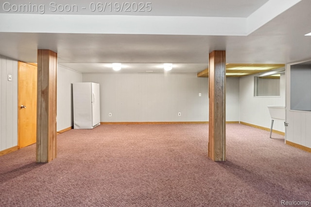 39502 Salvatore Dr, Sterling Heights, MI 48313 - finished basement featuring freestanding refrigerator and carpet flooring