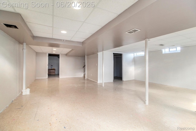 29424 Oakley St, Livonia, MI 48154 - below grade area featuring a drop ceiling, recessed lighting, and stairs